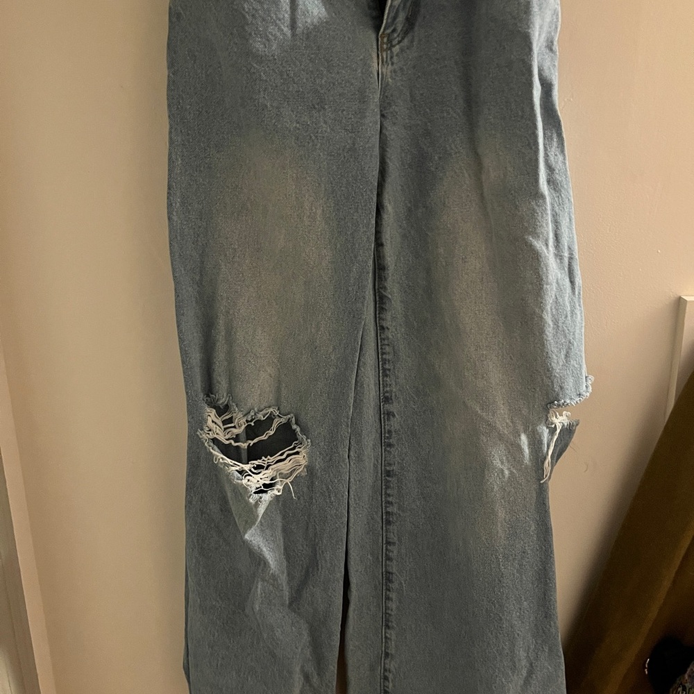 Edikted Light Blue Distressed Flare Jeans
